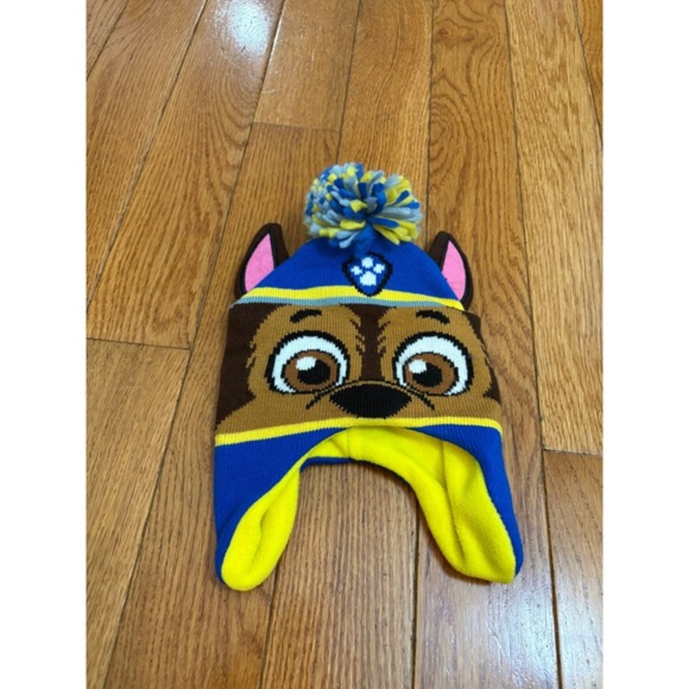 Nickelodeon Paw Patrol Chase Kids Peruvian Beanie Hat Blue Fleece‎ Lined Pom Pom